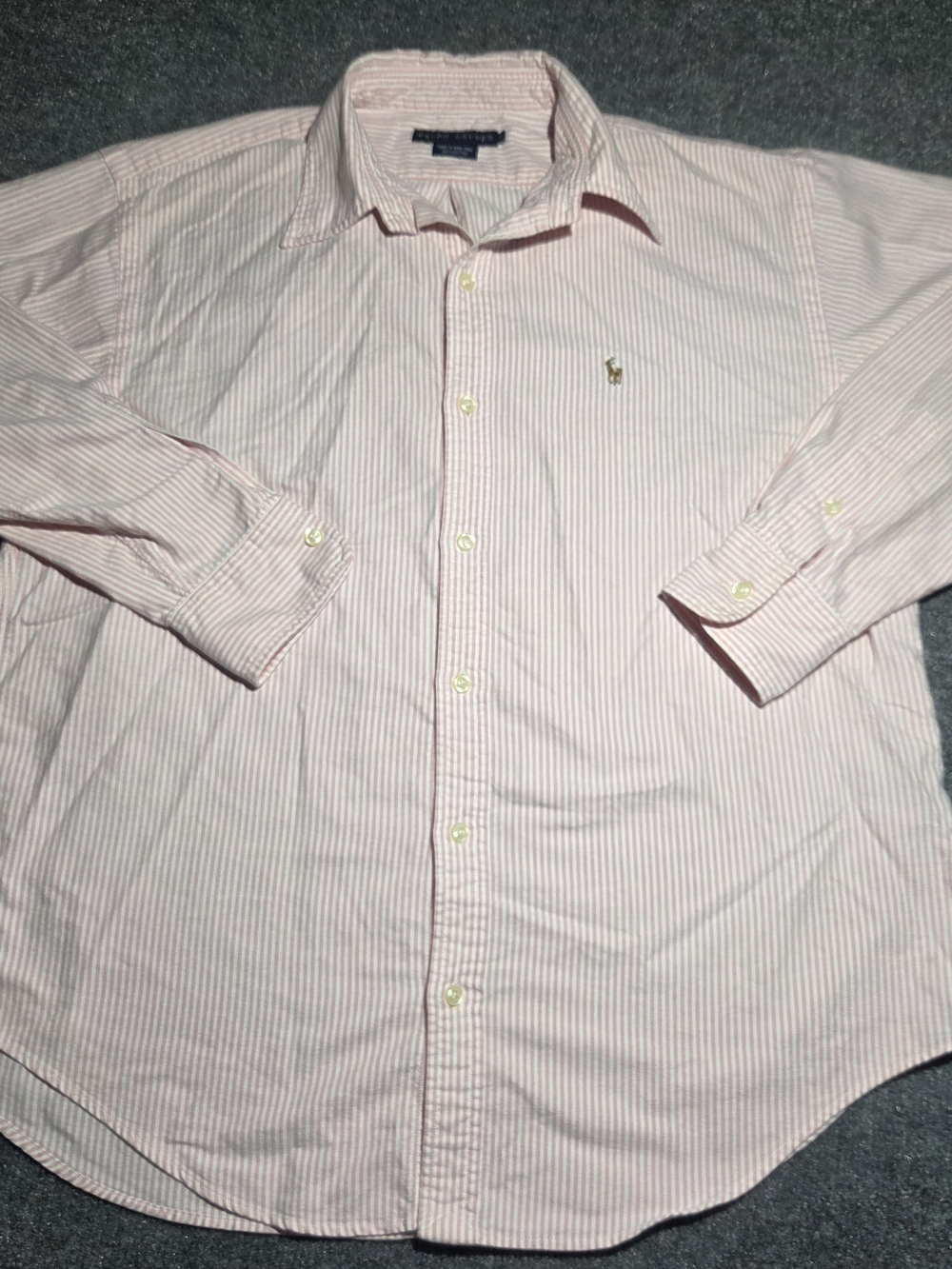 Vintage Ralph Lauren Pink White Candy Striped Button Up Oxford Shirt Size 12